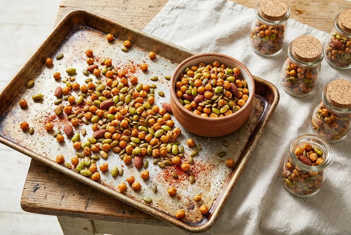 Crispy Roasted Chickpea and Edamame Snack Mix (13g Protein)