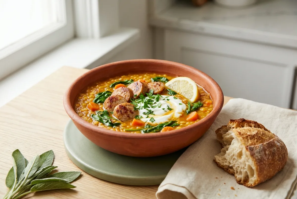 High-Protein Lentil Soup With Chicken Sausage (38g Protein)