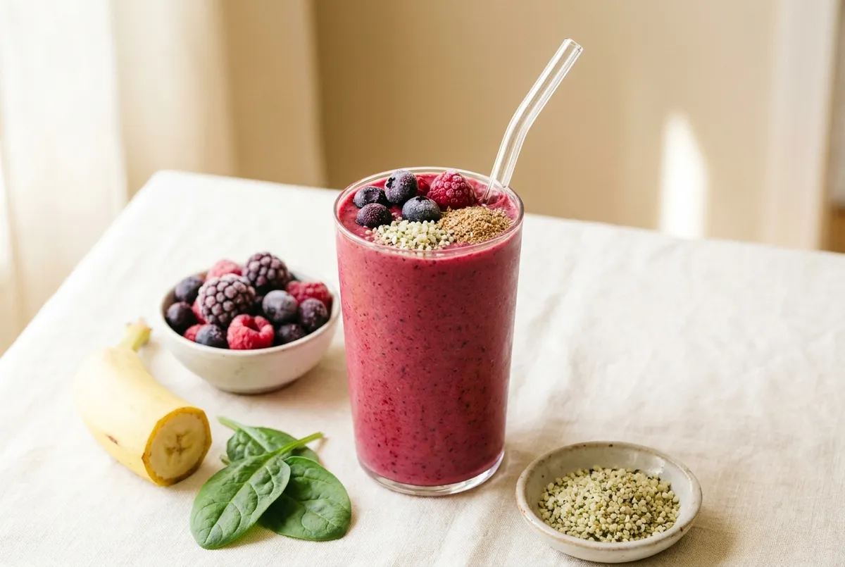 Berry Protein Smoothie Without Protein Powder (25g Protein, 5 Minutes)